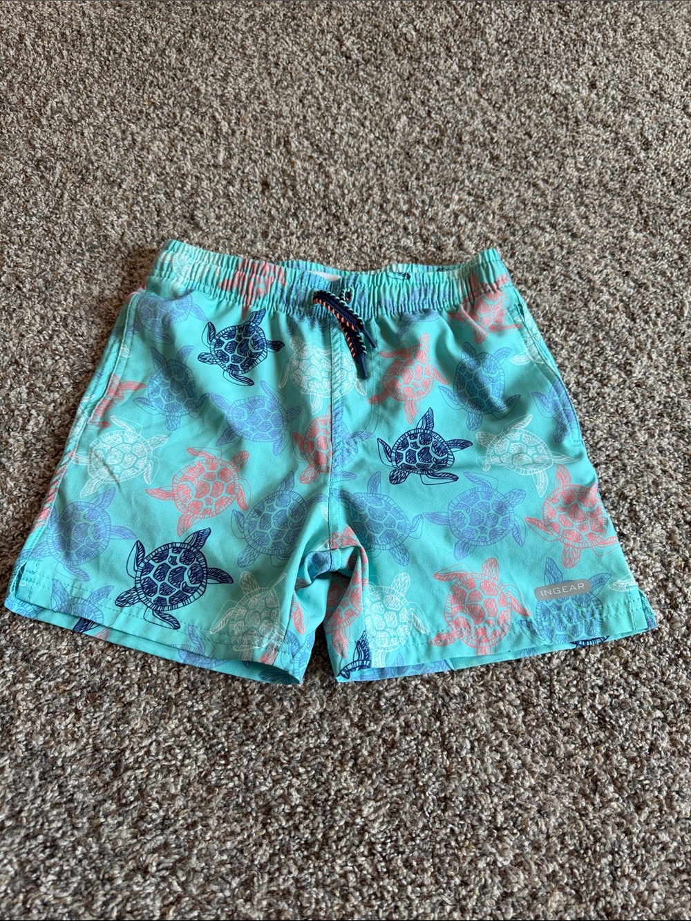 Ingear Aqua Swim Shorts with Navy & Coral Turtle Print